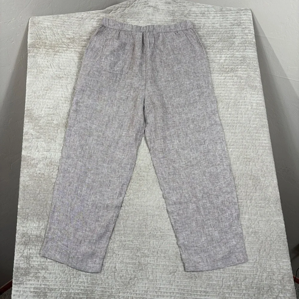 Quince 100% European Linen Pants Taupe Brown Chambray Wide Leg Large LB136795